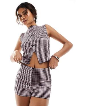 Reclaimed Vintage Gingham Hotpants Co-Ord With Bow - Grey