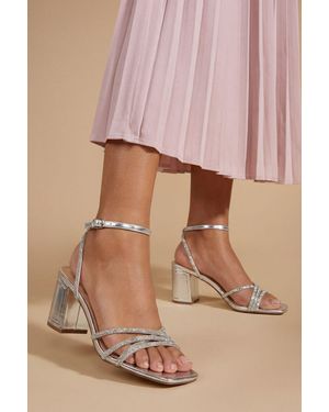 Oasis Tabs Faux Metallic Leather Strappy High Block Heel Sandals - Pink