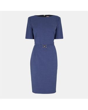 BOSS Danorla Boat Neck Short Sleeve Midi Dress - Blue
