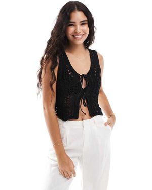 ONLY Tie Front Crochet Vest - Black