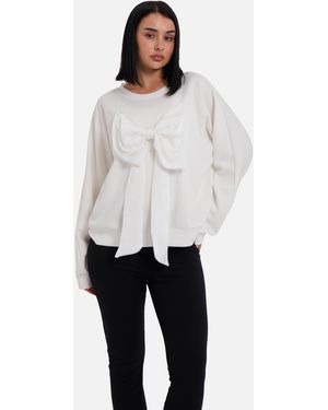 Gini London Bow Front Oversized Jumper Top - White