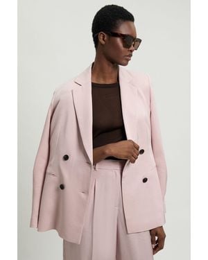 Karen Millen Polished Linen Blend Single Breasted Tailored Blazer - Pink