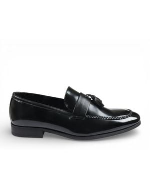 Infinity Leather Tassel High-Gloss Patent Faux Formal Loafers Shoes - Black