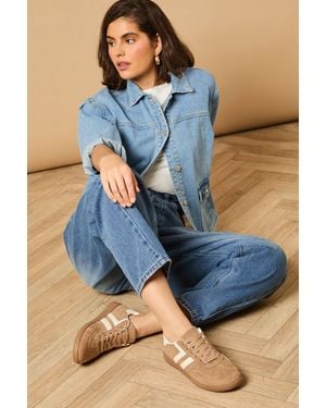Oasis Anjali Faux Suede Contrast Stripe Lace Up Trainers - Blue