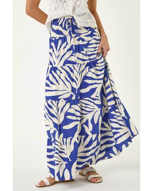 Roman Tile Print Shirred Maxi Skirt - Blue