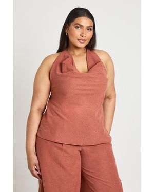Boohoo Plus Peached Halter Cowl Neck Top - Red
