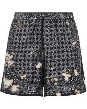 Amiri Bleach Bandana Print Silk Shorts - Grey