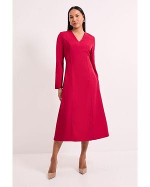 PRINCIPLES Dark Long Sleeve Binded Midi Dress - Pink