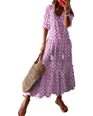 Everyday the Label V Neck Casual Geometric Print Maxi Dress - Purple
