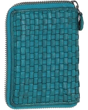 Ashwood Leather Vintage Woven Zip Around Small 6 Card Coin Purse - Blue