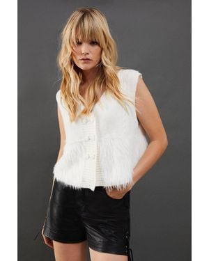 Warehouse Top Cropped Nylon V-Neck Sleeveless Casual - White