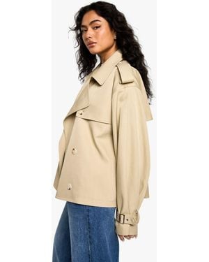 Boohoo Short Belted Trench Coat - Natural