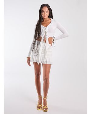 Pink Vanilla Ruffle Slinky Mini Skirt - White
