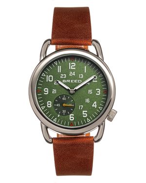 Breed Regulator Leather-Band Watch W/Second Sub-Dial - Green