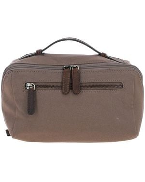 Fenland Sheepskin Real Leather X Canvas Washbag - Brown
