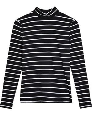 Marks & Spencer High Neck Striped Jersey Top - Blue