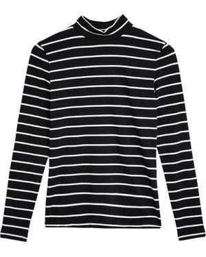 Marks & Spencer High Neck Striped Jersey Top - Blue