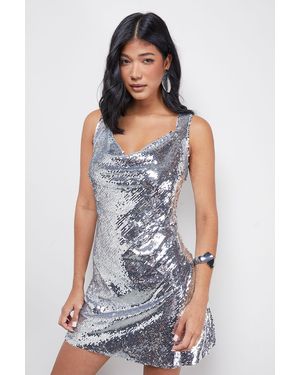 Oasis Sequin Cowl Neck Mini Dress - White