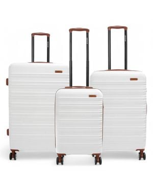 Infinity Leather Expandable Hard Shell Abs 8 Wheel Suitcase Robust Travel Luggage Set - White