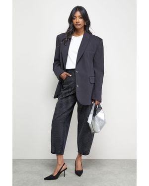 Warehouse Rhinestone Barrel Leg Jean - Blue