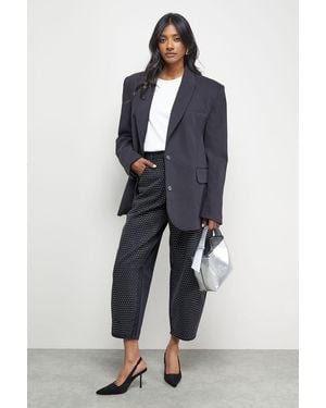 Warehouse Rhinestone Barrel Leg Jean - Blue