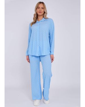 Gini London Sky Textured Oversized Long Sleeves Shirt - Blue