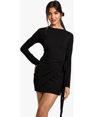 Boohoo Long Sleeve Wrap Mini Dress - Black