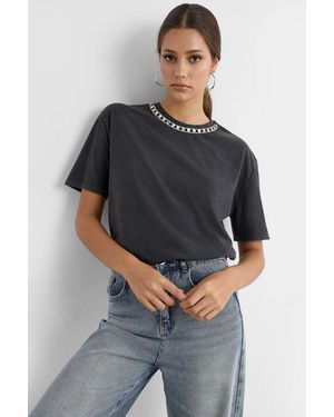 Hiccup Stone-Embellished Washed Short Sleeve T-Shirt - Grey