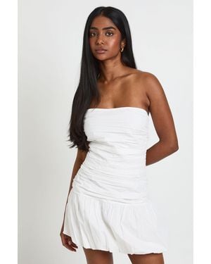 Boohoo Bandeau Ruched Bubble Hem Mini Dress - White