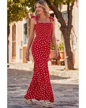 Sosandar Spot Print Tie Shoulder Tiered Hem Maxi Dress