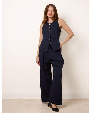 Blue Vanilla Round Neck Button Through Vest & Trouser Set - Blue