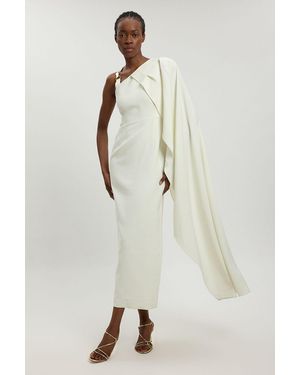 Karen Millen Compact Viscose Asymmetric Detail Maxi Dress - Natural
