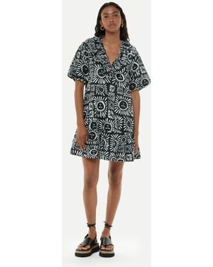 Whistles Sunman Print Frill Dress - Blue