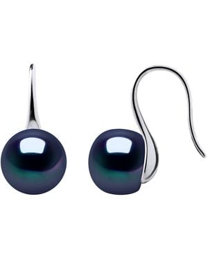 Diadema Earrings Hooks Freshwater Pearls 9-10 Mm Buttons 925 - Blue