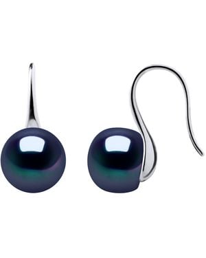 Diadema Earrings Hooks Freshwater Pearls 9-10 Mm Buttons 925 - Blue