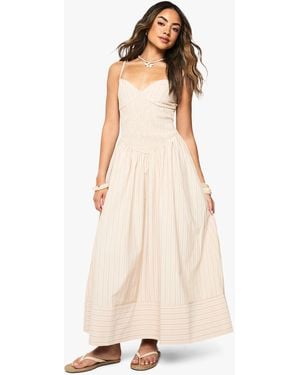 Boohoo Stripe Shirred Waist Detail Smock Maxi Dress - Natural