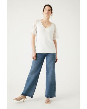 MAINE Lace Sleeve V Neck Top - Blue