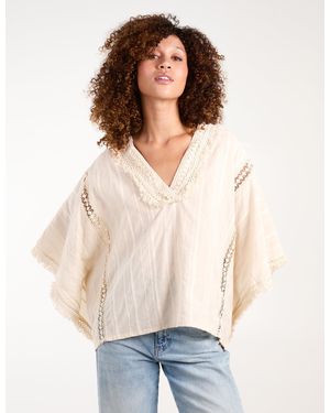 Blue Vanilla V Front Crochet Fringe Kimono Top - White