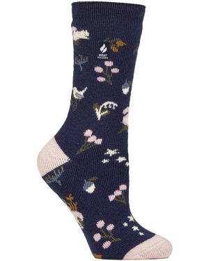 Heat Holders Ladies Thermal Lite Patterned Socks For Winter - Blue