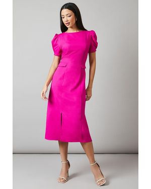 PRINCIPLES Puff Sleeve Column Midi Dress Material_Polyester - Pink