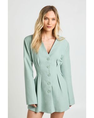 Boohoo Petite Long Sleeve Collarless Tailored Mini Dress - Green