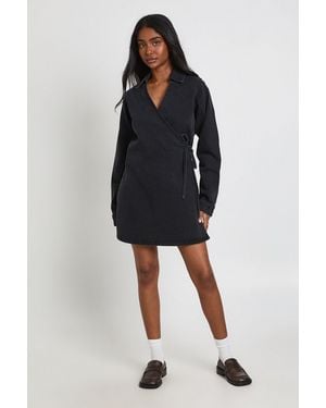 Boohoo Wrap Front Denim Dress - Black