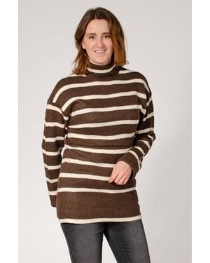 New Look Longline Striped Roll Neck Jumper - Brown