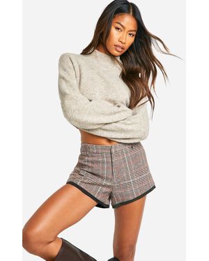 Boohoo Wool Look Check Micro Short - Brown