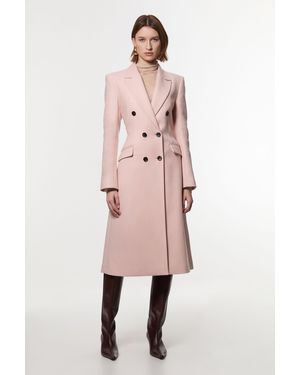 Karen Millen Premium Italian Manteco Wool Fitted Tailored Midi Coat - Pink