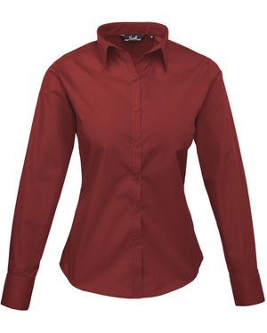 PREMIER Ladies Poplin Long-Sleeved Blouse - Red