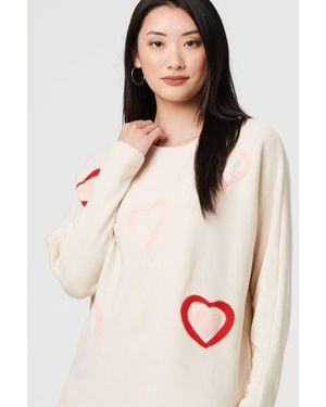Izabel London Heart Print Batwing Sleeve Jumper - Natural