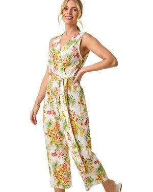 Roman Petite Leaf Border Print Jumpsuit - Metallic