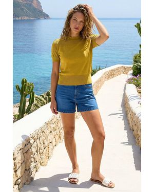 Roman Pointelle Knit T-Shirt - Blue