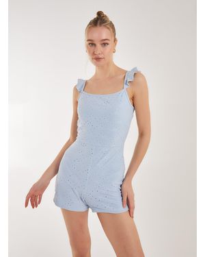Pink Vanilla Back Detail Broderie Playsuit - Blue